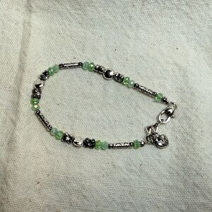 Silver and Green Beaded Bracelet